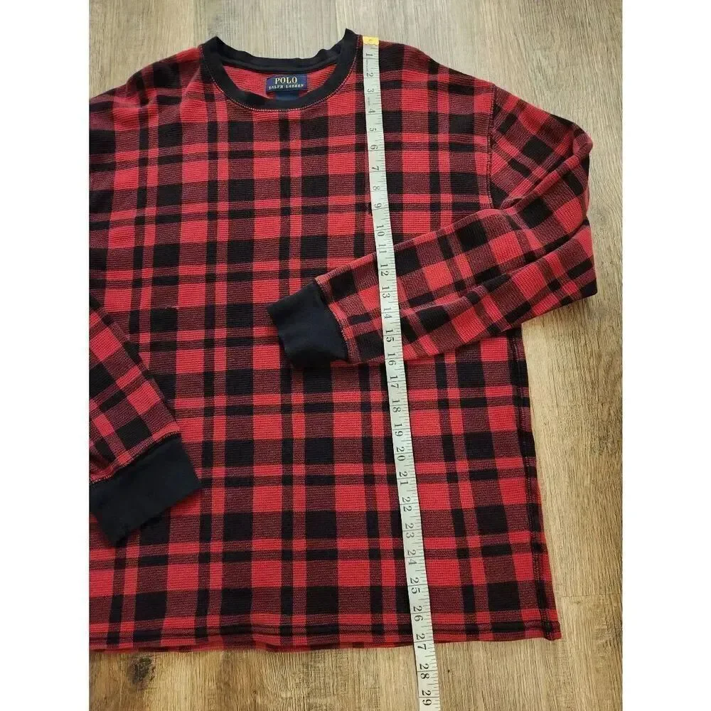 Polo Ralph Lauren Waffle Knit thermal men XL longsleeve crewneck pony Plaid mult